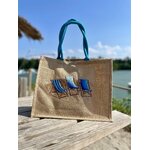 sac de plage avec des transats dans les tons bleus peints à la main par Elles et No.