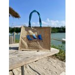 sac de plage avec des transats dans les tons bleus peints à la main par Elles et No.