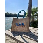 sac de plage avec des transats dans les tons bleus peints à la main par Elles et No.