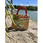 Sac en jute avec un van des fleurs et des écritures californiennes style hippie, peints là la main par Elles et No.