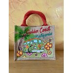 Sac en jute avec un van des fleurs et des écritures californiennes style hippie, peints là la main par Elles et No.