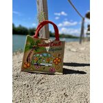 Sac en jute avec un van des fleurs et des écritures californiennes style hippie, peints là la main par Elles et No.