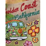 Sac en jute avec un van des fleurs et des écritures californiennes style hippie, peints là la main par Elles et No.