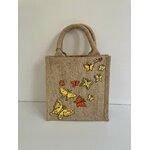 Petit sac en jute avec des papillons orange et jaune peints à la main par Elles et No.
