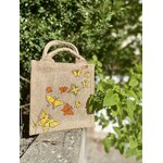 Petit sac en jute avec des papillons orange et jaune peints à la main par Elles et No.