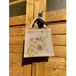 Petit sac en jute avec des papillons orange et jaune peints à la main par Elles et No.