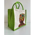 Sac jute et coton Abidjan avec un portrait dafricaine peint à la main par Elles et No.