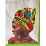 Sac jute et coton Abidjan avec un portrait dafricaine peint à la main par Elles et No.