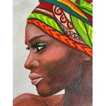 Sac jute et coton Abidjan avec un portrait dafricaine peint à la main par Elles et No.