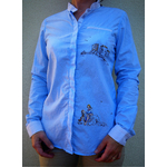 chemise femme bleue col mao imprimée