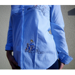 chemise femme bleue col mao imprimée