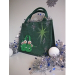 petit sac jute vert avec lutins de Noël