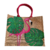 Sac de plage en jute avec flamant rose et grandes feuilles peints à la main par Elles et No.