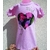 Tee shirt rose avec manches ondulées, gros coeur et fleurs peints à la main par Elles et No.