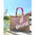 Grand sac de plage en jute à anses roses avec une méduse peinte. à la main par Elles et No.