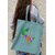 tote bag coton vert avec un anneau fleurs et feuilles peint à la main par Elles et No.