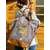 Grand sac en coton enduit marron glacé avec un léopard peint à la main par Elles et No., présenté porté