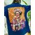 veste worker bleu avec un portrait pop de Frida Kahlo peint à la main par Elles et No.