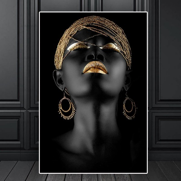 galerie glacis Portrait femme noire et or posé sur le sol