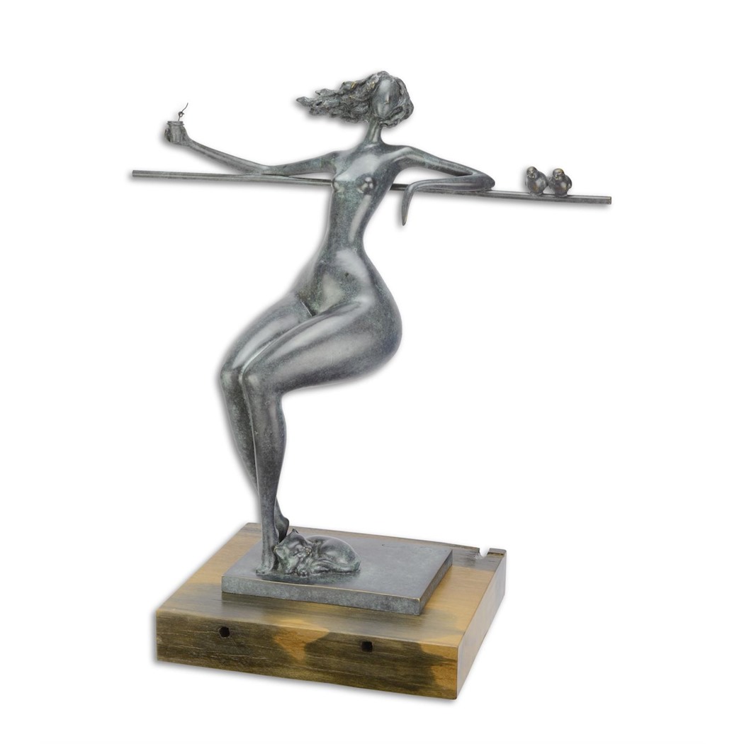 galerie glacis sculpture moderne en bronze femme nue avec des oiseaux