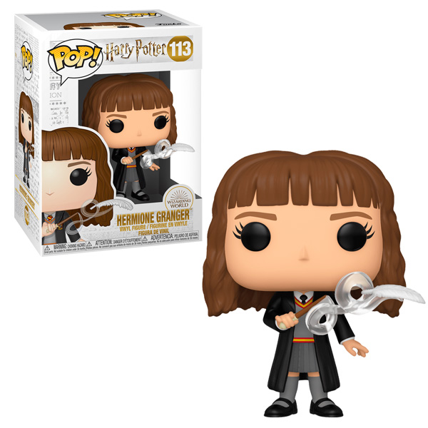 Funko POP! Hermione Granger avec plume n°113 dans sa boîte-fenêtre, vue de face