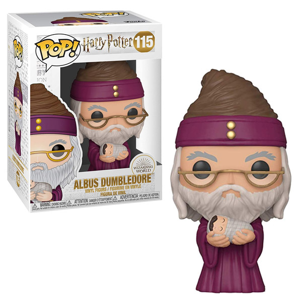 Funko POP! Albus Dumbledore tenant bébé Harry n°115 dans sa boîte-fenêtre