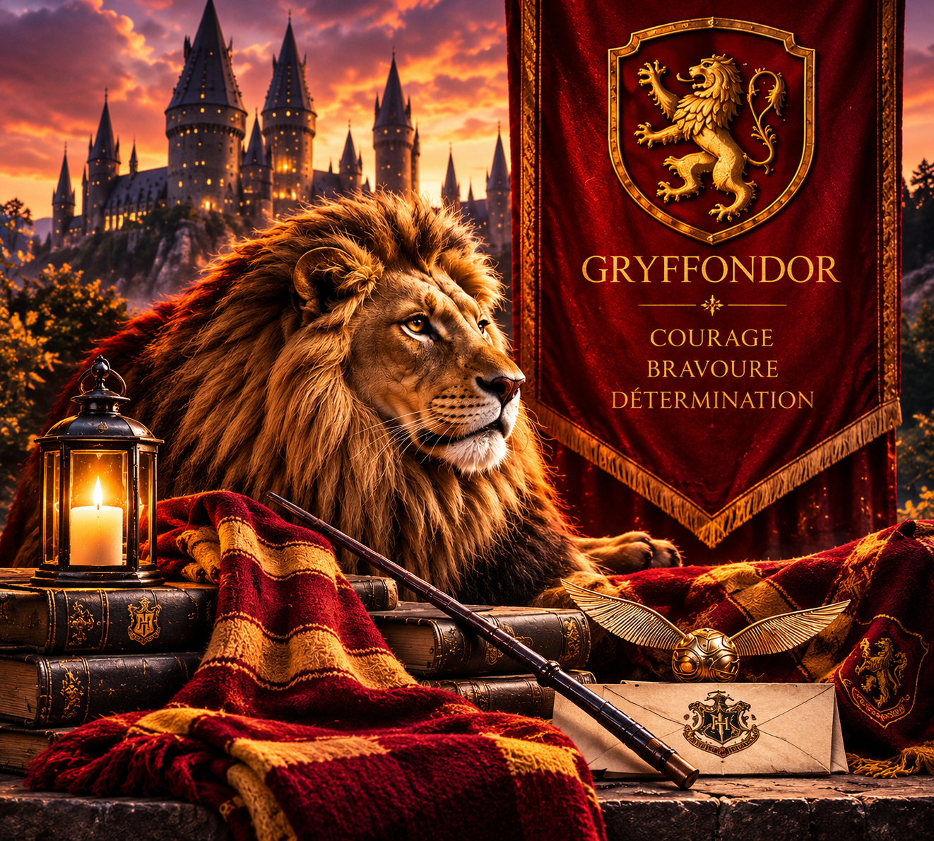 Collection Gryffondor Harry Potter – lion, baguettes et objets collector