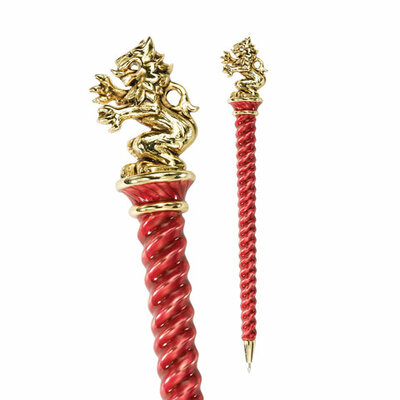 Stylo Gryffondor rouge et or surmonté du lion de la maison, Noble Collection