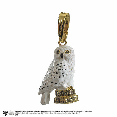 Charm Lumos Hedwige Noble Collection, chouette harfang en breloque avec son attache