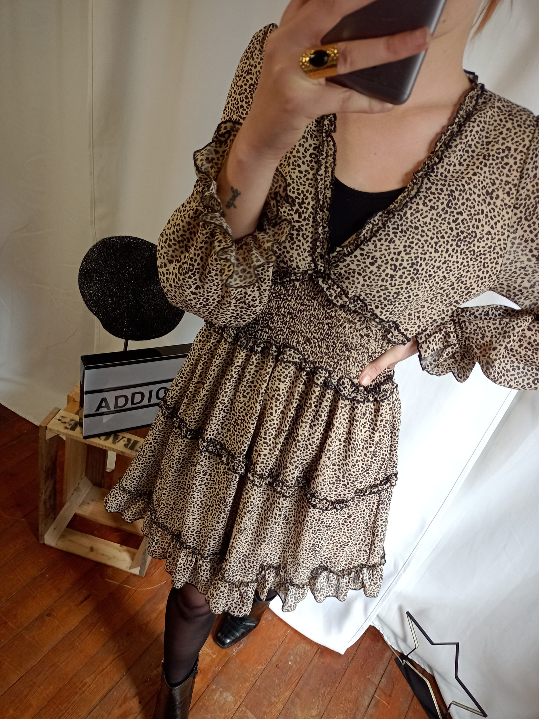 robe petit imprime leo camel