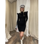 robe jersey pres du corps noire casquette mitaine pied de poule