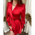 robe portefeuille rouge effet satin