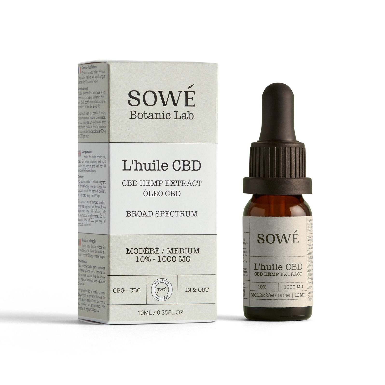 L\'huile CBD comestible modérée 10% à Large spectre - 10ml