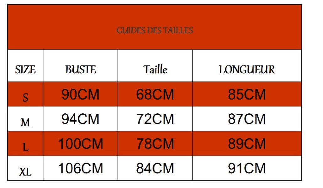 guide des tailles robes