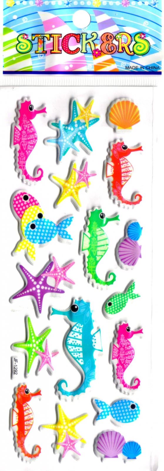 ocean hippocampe etoile coquillage poisson gommette sticker adhesif enfant decoration JF 1292 emb