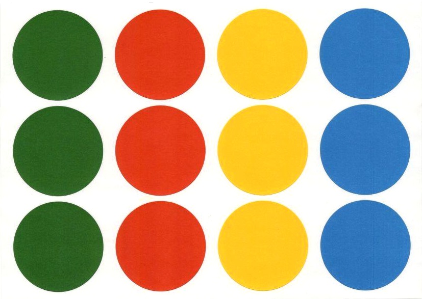 Ensemble de 4 rouleaux de gommettes maxi format rondes diamètre 45 mm  couleurs assorties