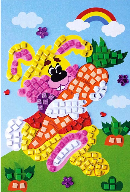 puzzle mosaique autocollant lapin