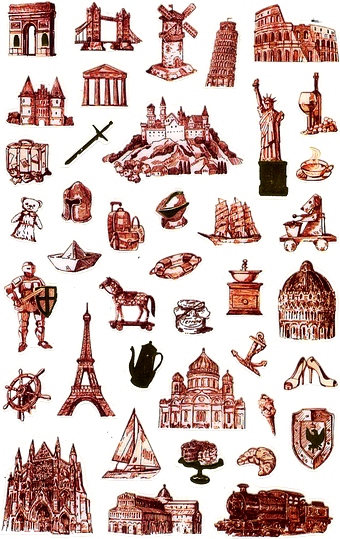 Stickers vintage Monuments, emblèmes du monde