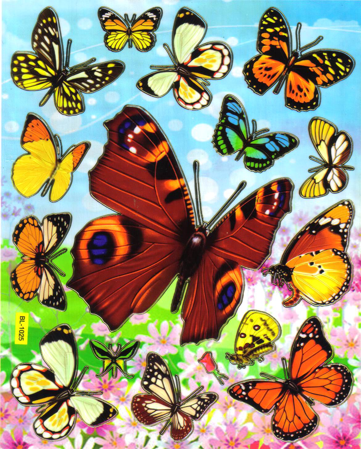 papillons multicolores realiste gommette souple molle PVC autocollant enfant BL1025