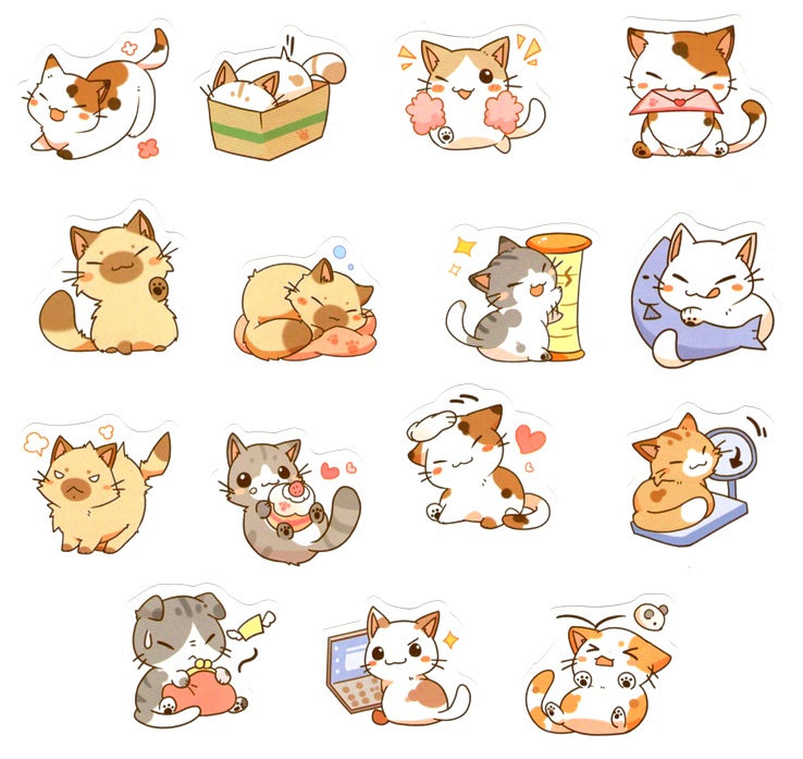 Boite de 45 Stickers Chats Kawaï Coquins - Gommettes Enfants/Gommettes  Animaux - MaGommette