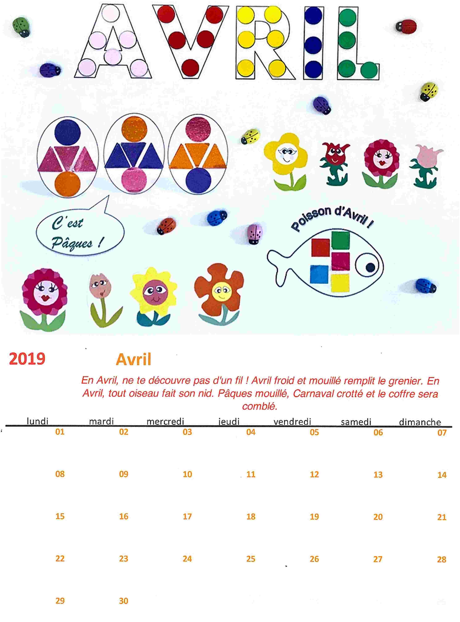 KIT Bricolage Calendrier mensuel Avril