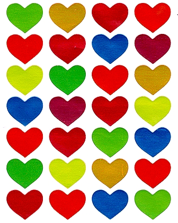 28 Gommettes Coeurs multicolores brillants 2 cm - Gommettes Enfants/Gommettes  Coeurs et Etoiles - MaGommette
