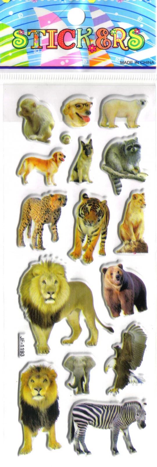 animaux zoo afrique lion elephant ours singe gommette sticker enfant pedagogique emb JF1193