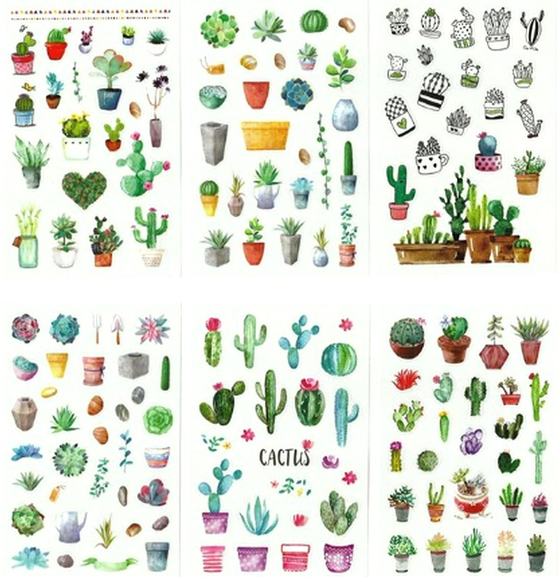 150 Stickers plastique Cactus et autres Plantes grasses