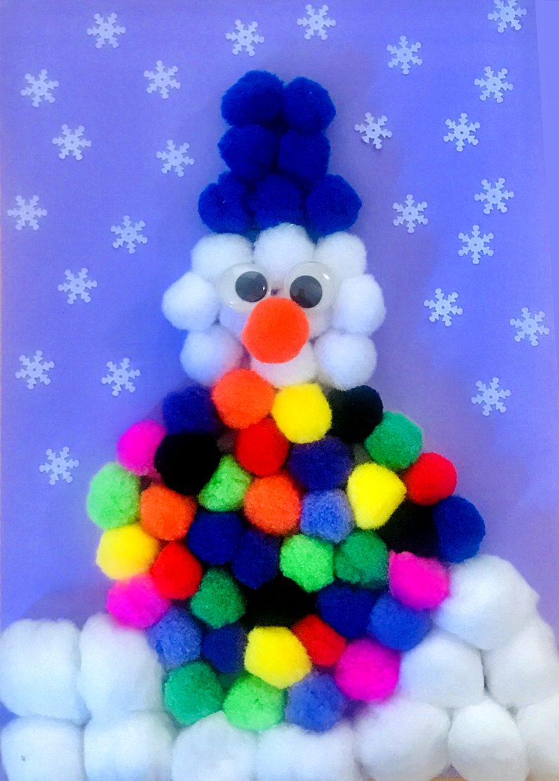 Kit Bricolage Bonhomme de neige pompons colorés
