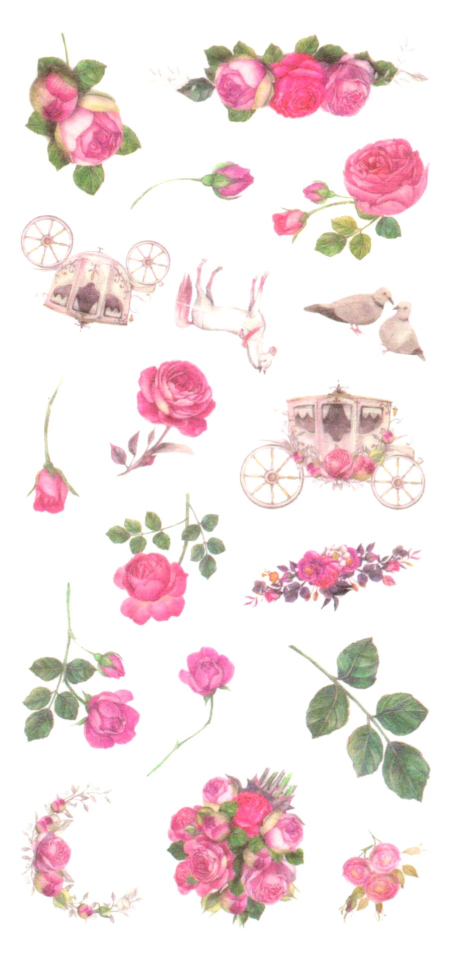 Autocollant sticker Sticker autocollant Fenêtre fleur pétales rose roses feuille