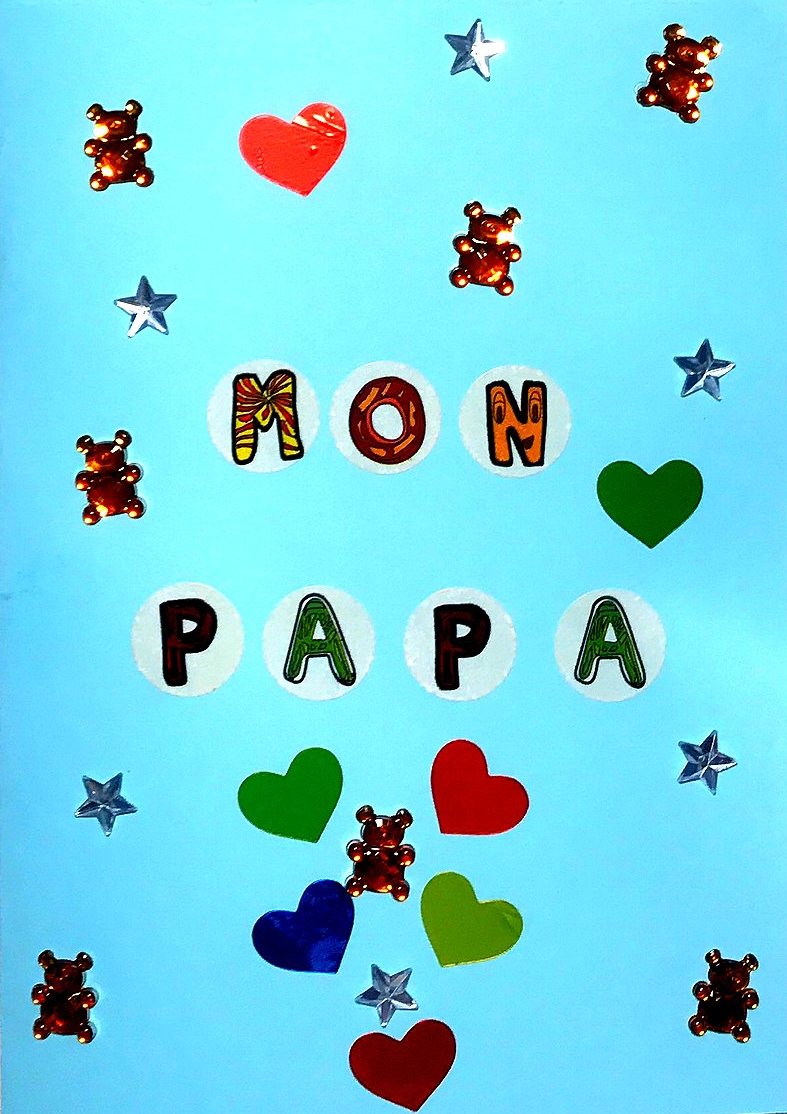 Paquet cadeau papa - père / Assiette 12x30 cm bonus papa naturel + coeur en  bois papa