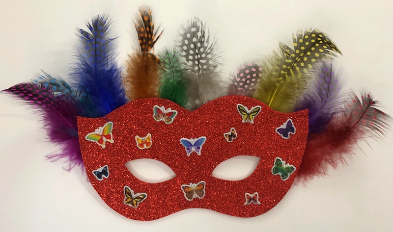 Kit Bricolage Masque Carnaval Rouge En Mousse Plumes Et Gommettes Papillons Magommette