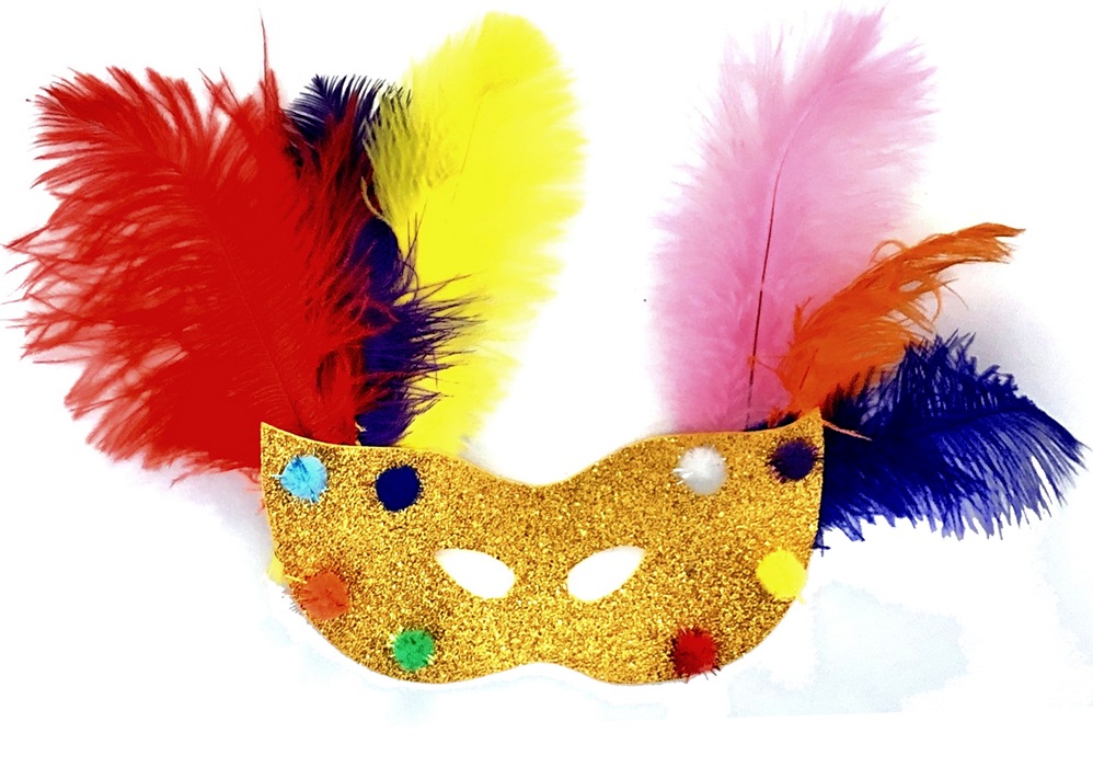 masque carnaval bricolage enfant dore plume pompon