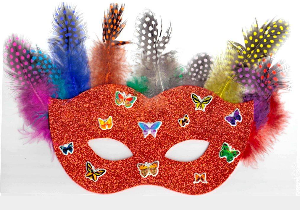 KIT Bricolage Masque Carnaval Doré en mousse, plumes et pompons